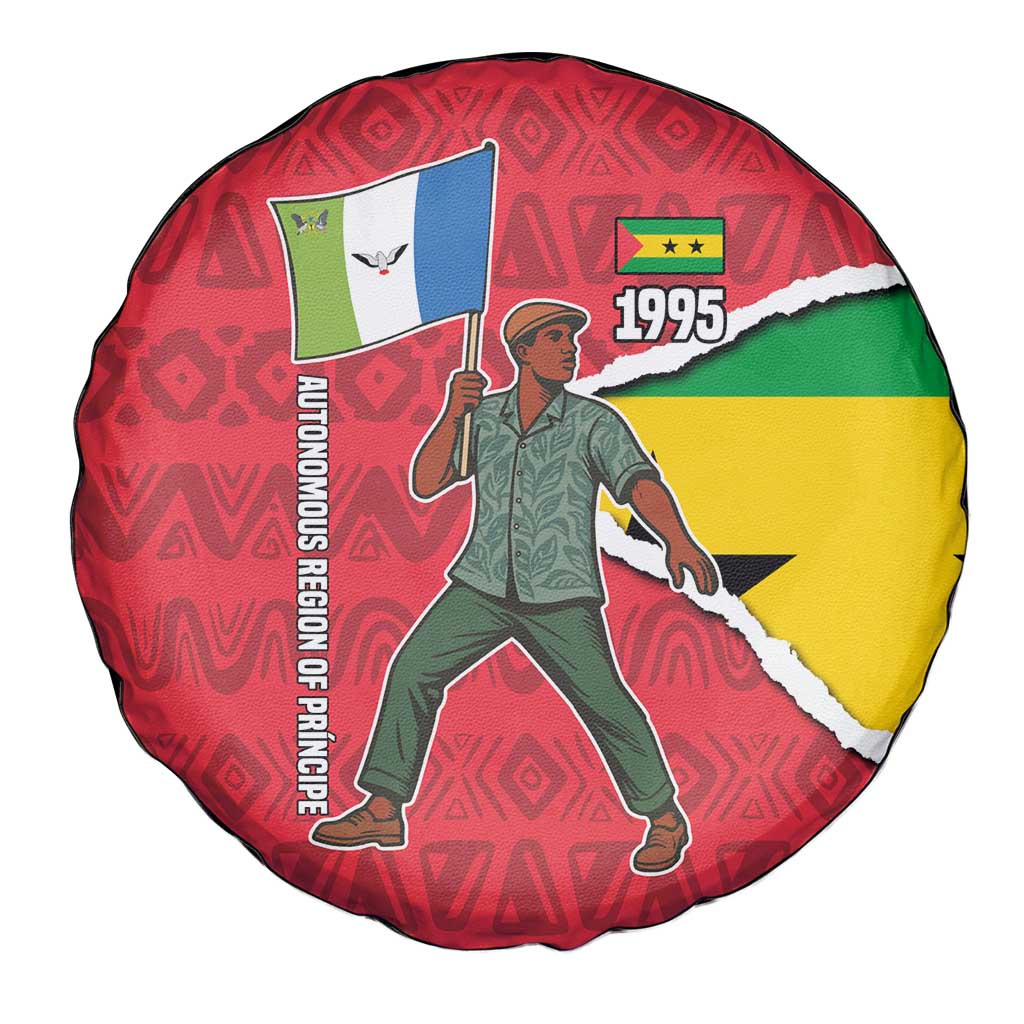 Autonomous Region of Principe Independence Spare Tire Cover with 1995 Flag Design and Cultural Pattern - Wonder Print Shop