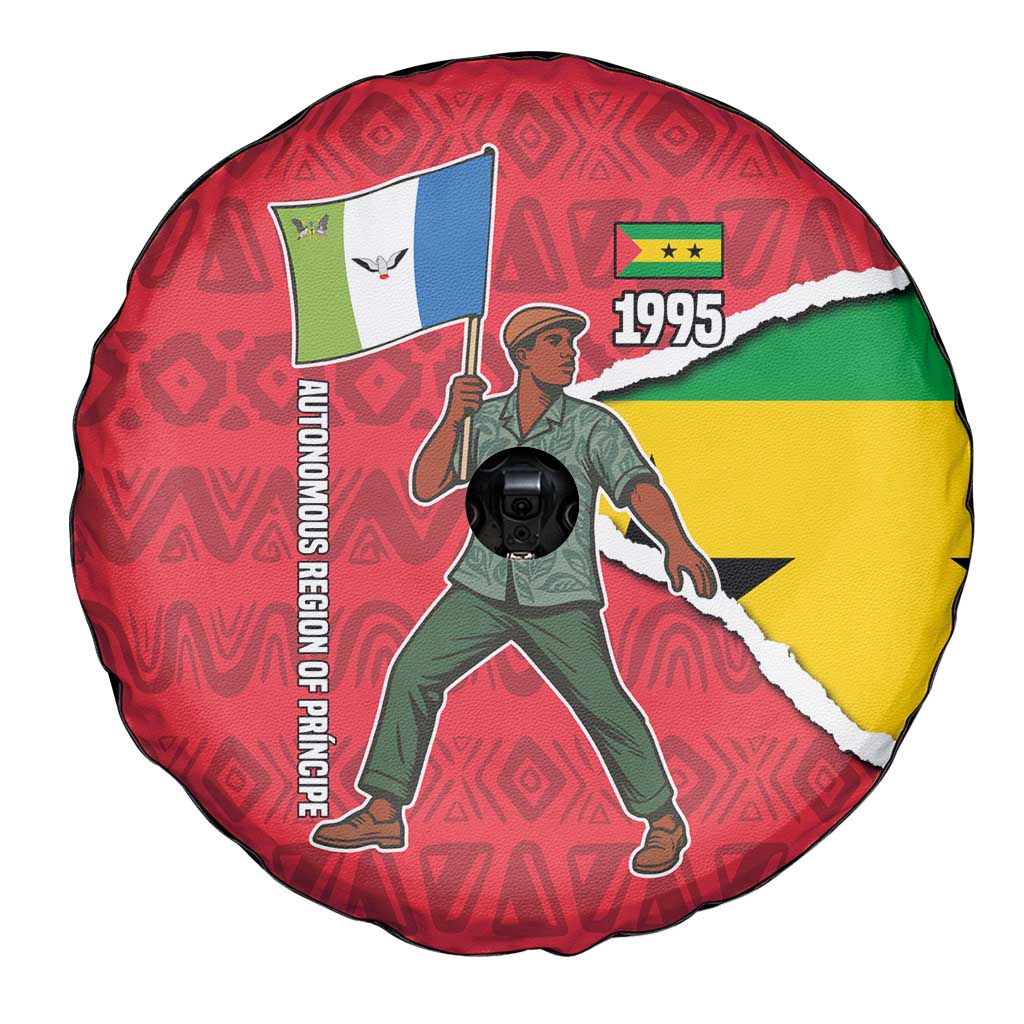 Autonomous Region of Principe Independence Spare Tire Cover with 1995 Flag Design and Cultural Pattern - Wonder Print Shop
