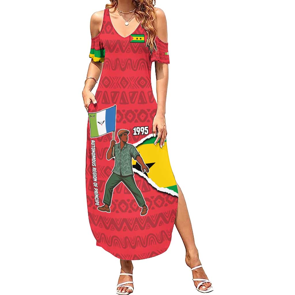 Autonomous Region of Principe Independence Summer Maxi Dress with 1995 Flag Design and Cultural Pattern - Wonder Print Shop