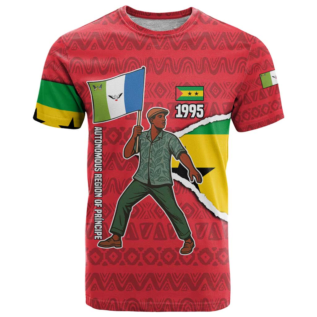 Autonomous Region of Principe Independence T Shirt with 1995 Flag Design and Cultural Pattern - Wonder Print Shop