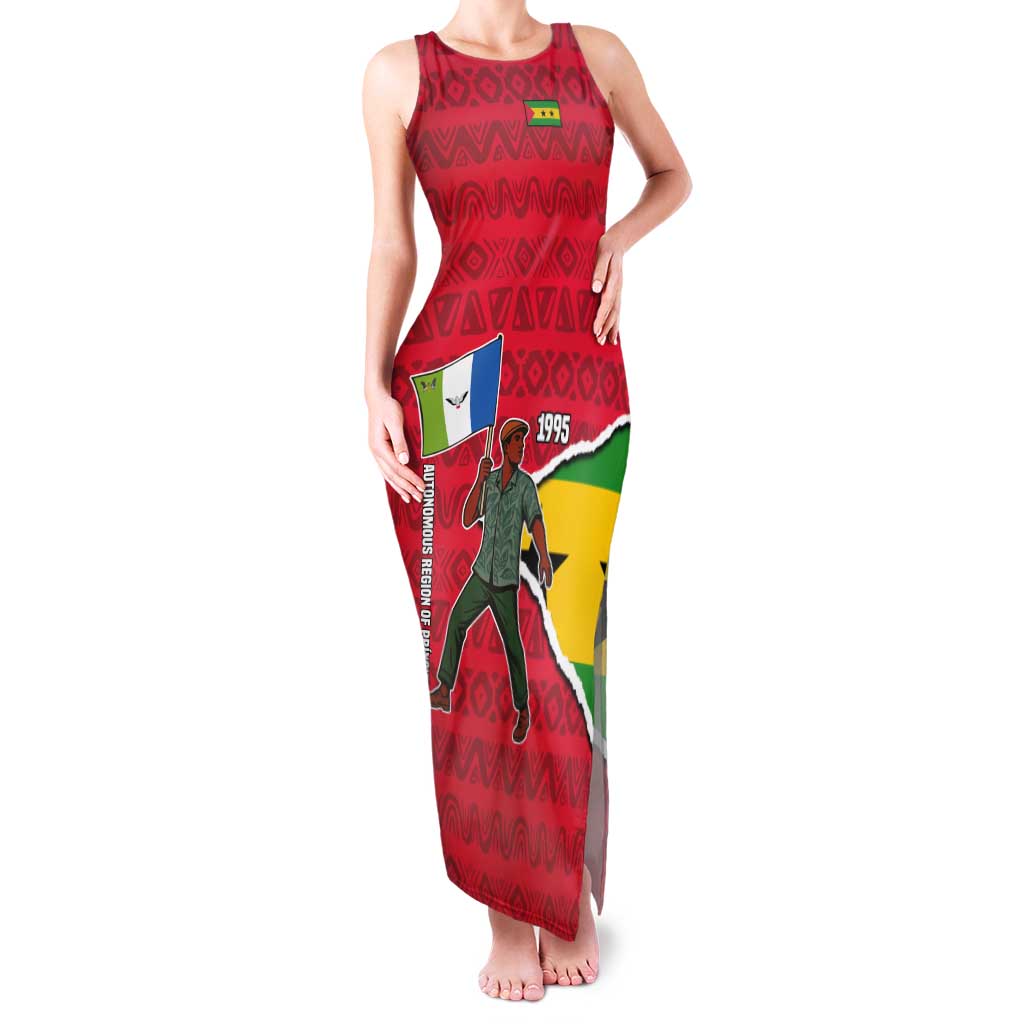 Autonomous Region of Principe Independence Tank Maxi Dress with 1995 Flag Design and Cultural Pattern - Wonder Print Shop
