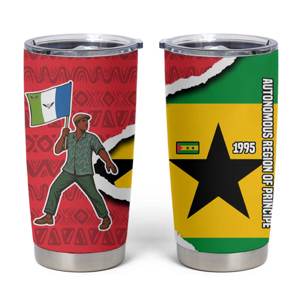 Autonomous Region of Principe Independence Tumbler Cup with 1995 Flag Design and Cultural Pattern - Wonder Print Shop