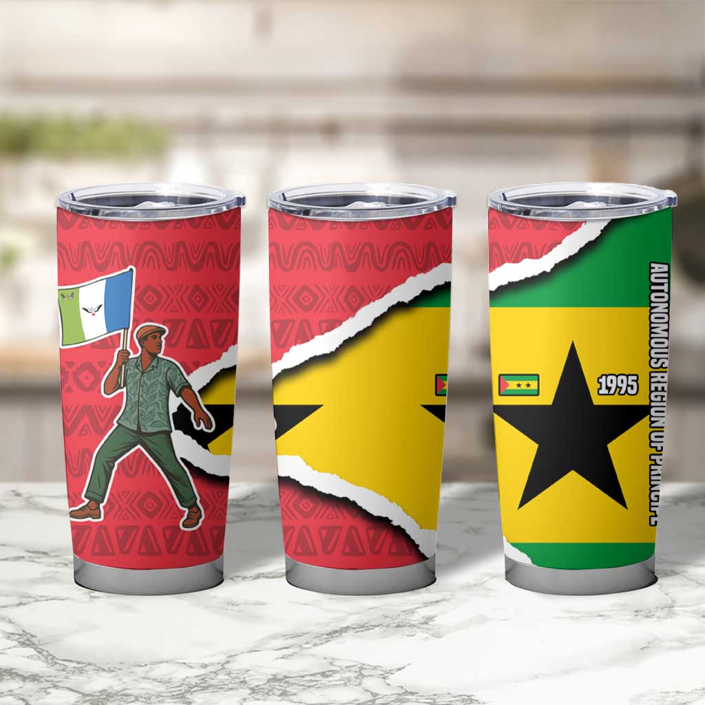 Autonomous Region of Principe Independence Tumbler Cup with 1995 Flag Design and Cultural Pattern - Wonder Print Shop