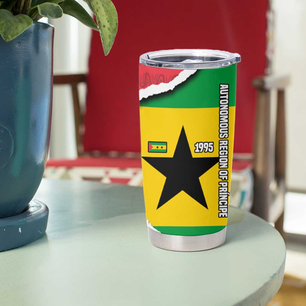 Autonomous Region of Principe Independence Tumbler Cup with 1995 Flag Design and Cultural Pattern - Wonder Print Shop