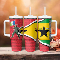 Autonomous Region of Principe Independence Tumbler With Handle with 1995 Flag Design and Cultural Pattern - Wonder Print Shop