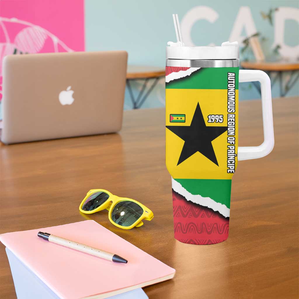 Autonomous Region of Principe Independence Tumbler With Handle with 1995 Flag Design and Cultural Pattern - Wonder Print Shop