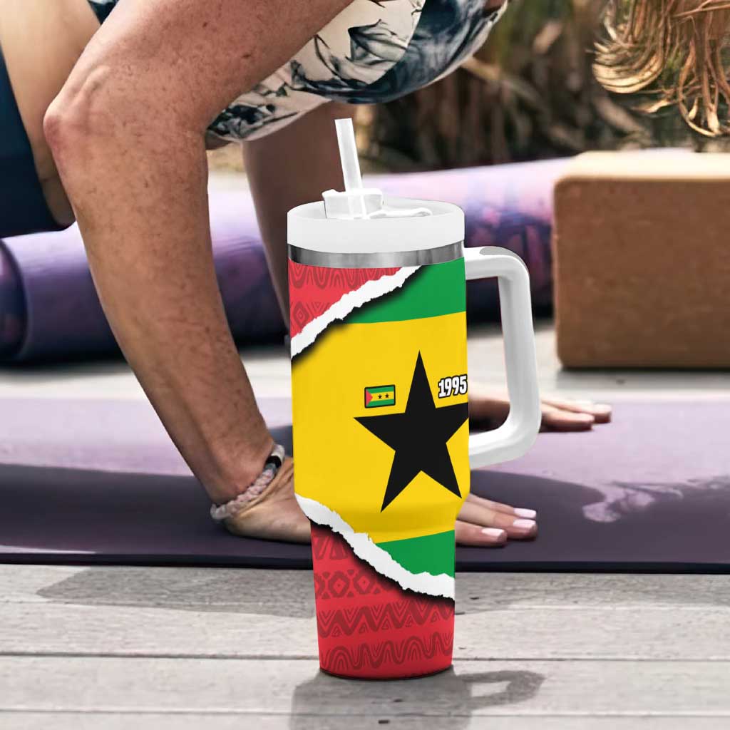 Autonomous Region of Principe Independence Tumbler With Handle with 1995 Flag Design and Cultural Pattern - Wonder Print Shop