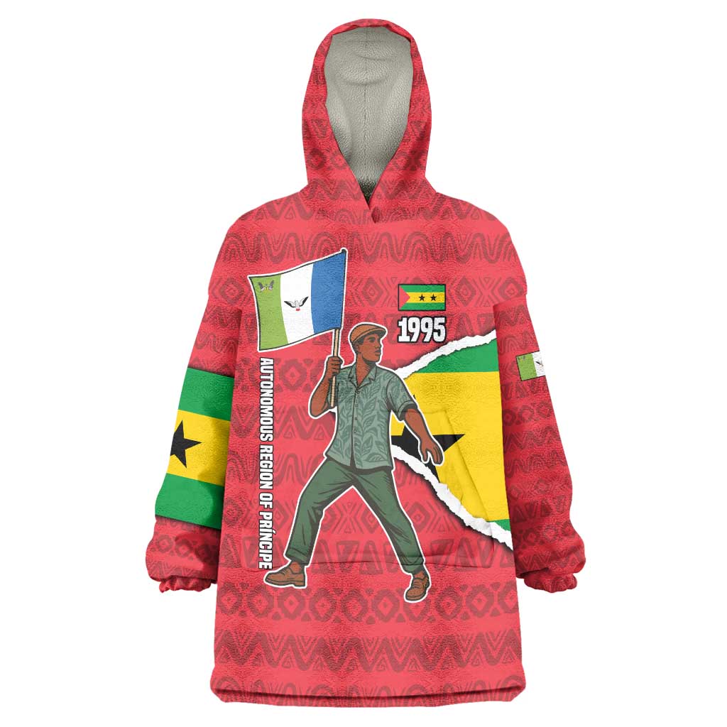 Autonomous Region of Principe Independence Wearable Blanket Hoodie with 1995 Flag Design and Cultural Pattern - Wonder Print Shop