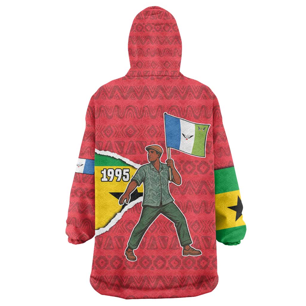 Autonomous Region of Principe Independence Wearable Blanket Hoodie with 1995 Flag Design and Cultural Pattern - Wonder Print Shop