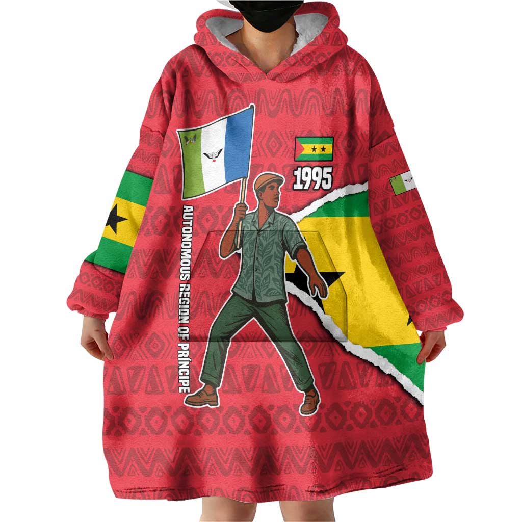 Autonomous Region of Principe Independence Wearable Blanket Hoodie with 1995 Flag Design and Cultural Pattern - Wonder Print Shop