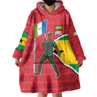 Autonomous Region of Principe Independence Wearable Blanket Hoodie with 1995 Flag Design and Cultural Pattern - Wonder Print Shop