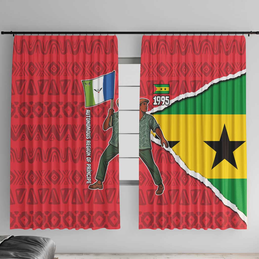 Autonomous Region of Principe Independence Window Curtain with 1995 Flag Design and Cultural Pattern - Wonder Print Shop