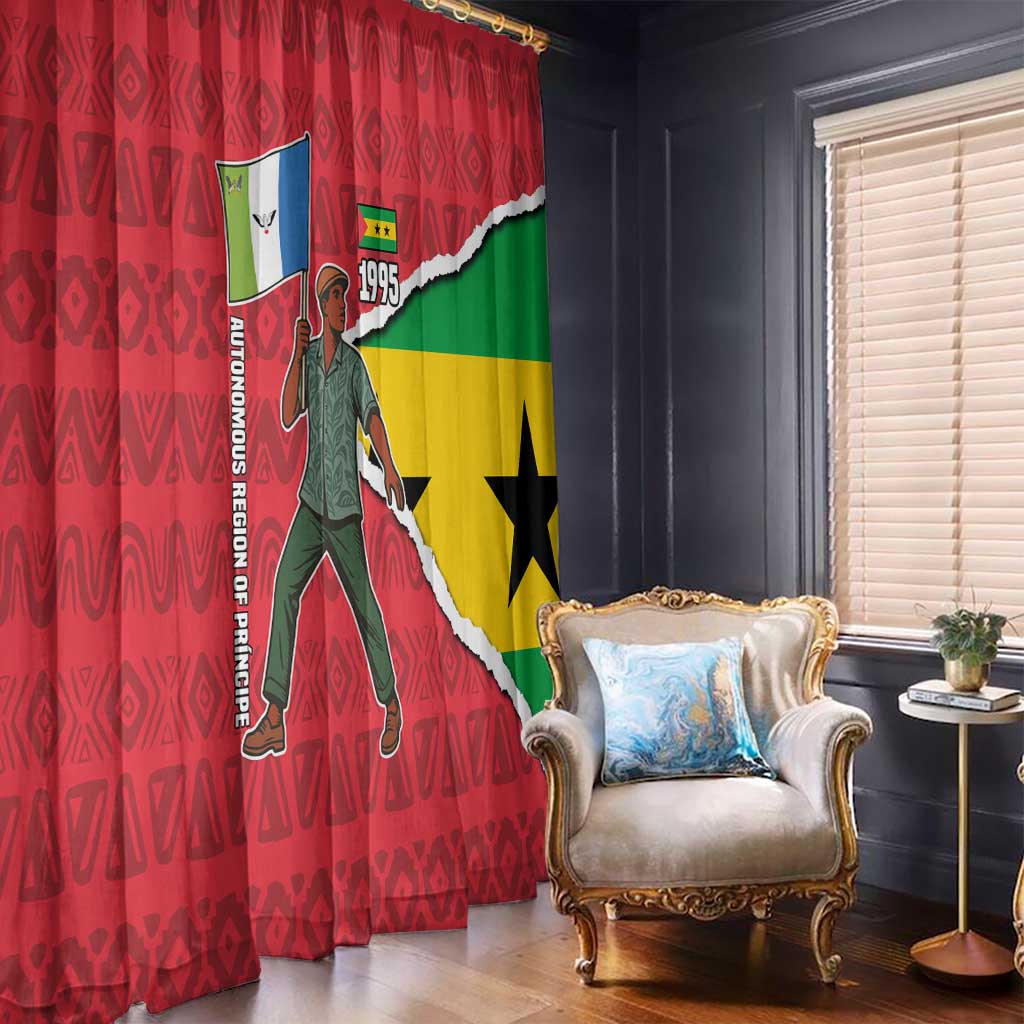 Autonomous Region of Principe Independence Window Curtain with 1995 Flag Design and Cultural Pattern - Wonder Print Shop