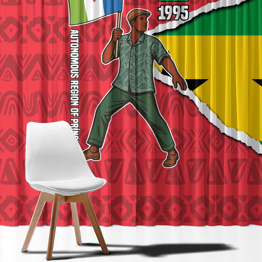 Autonomous Region of Principe Independence Window Curtain with 1995 Flag Design and Cultural Pattern - Wonder Print Shop