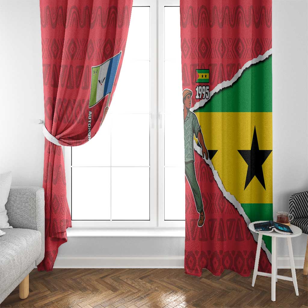Autonomous Region of Principe Independence Window Curtain with 1995 Flag Design and Cultural Pattern - Wonder Print Shop