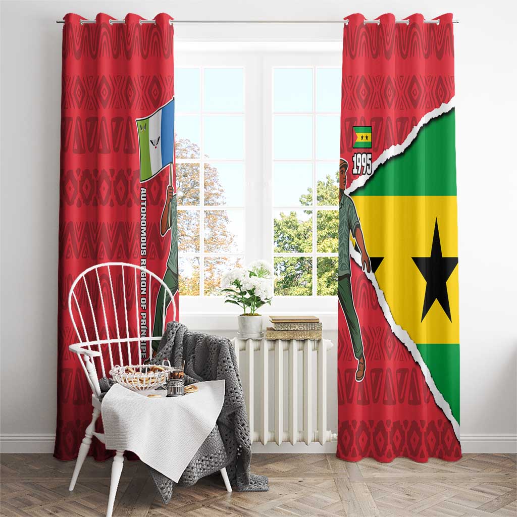 Autonomous Region of Principe Independence Window Curtain with 1995 Flag Design and Cultural Pattern - Wonder Print Shop
