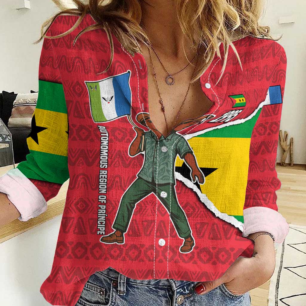 Autonomous Region of Principe Independence Women Casual Shirt with 1995 Flag Design and Cultural Pattern - Wonder Print Shop