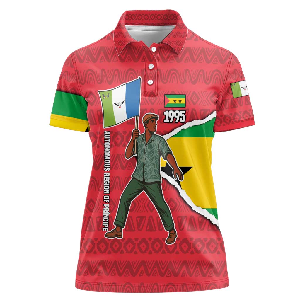Autonomous Region of Principe Independence Women Polo Shirt with 1995 Flag Design and Cultural Pattern - Wonder Print Shop