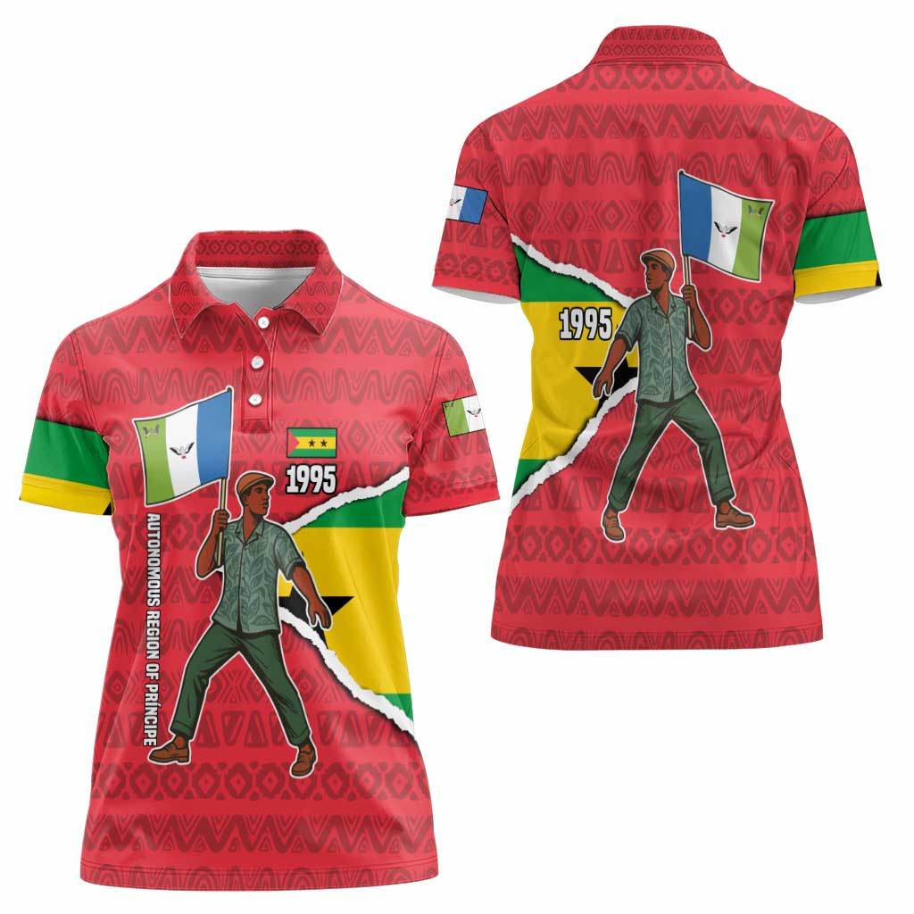 Autonomous Region of Principe Independence Women Polo Shirt with 1995 Flag Design and Cultural Pattern - Wonder Print Shop