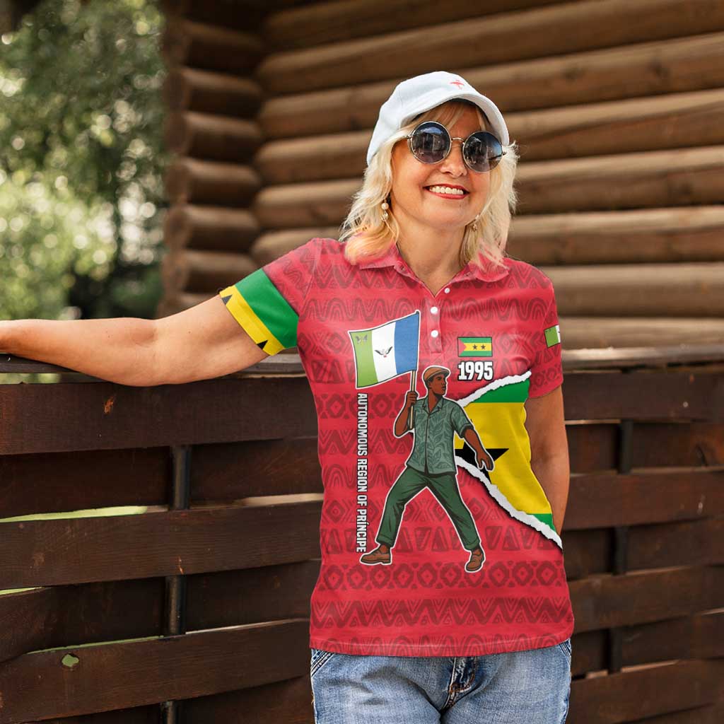 Autonomous Region of Principe Independence Women Polo Shirt with 1995 Flag Design and Cultural Pattern - Wonder Print Shop