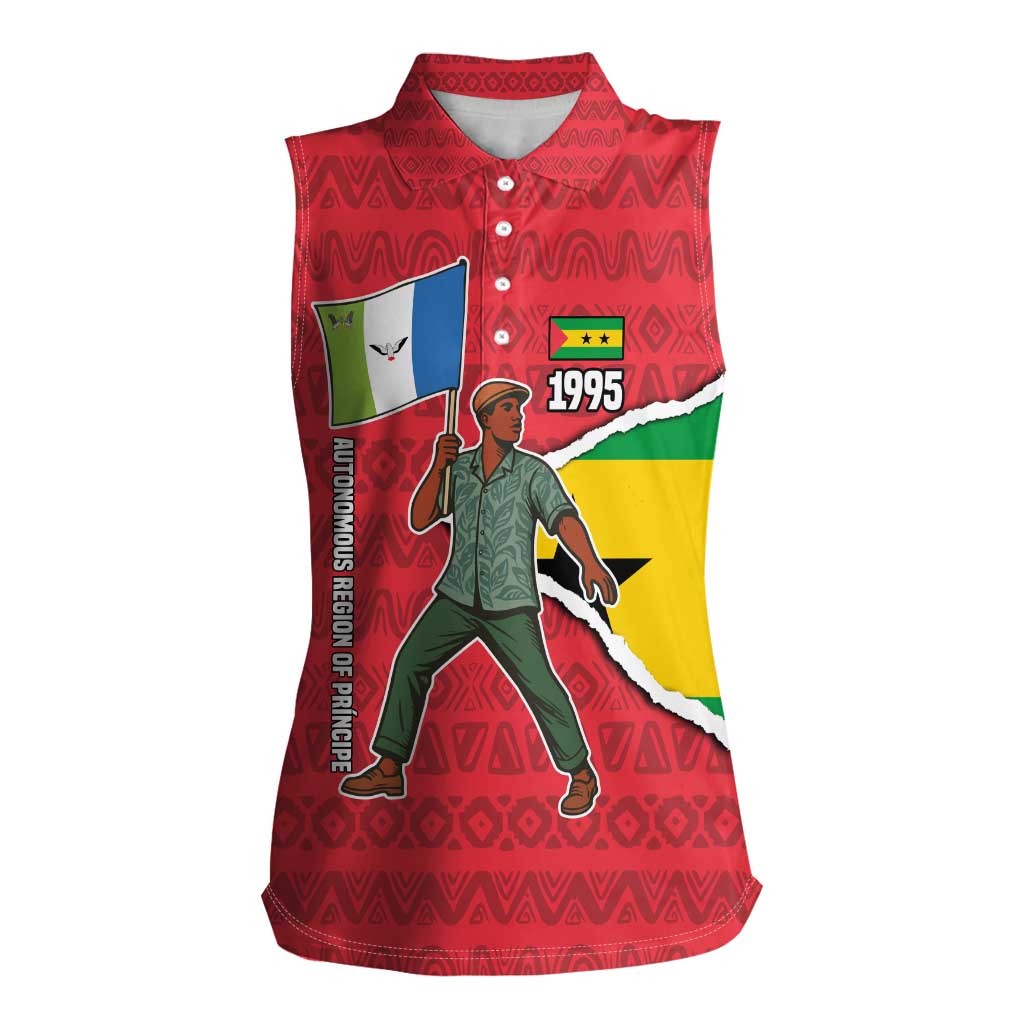 Autonomous Region of Principe Independence Women Sleeveless Polo Shirt with 1995 Flag Design and Cultural Pattern - Wonder Print Shop