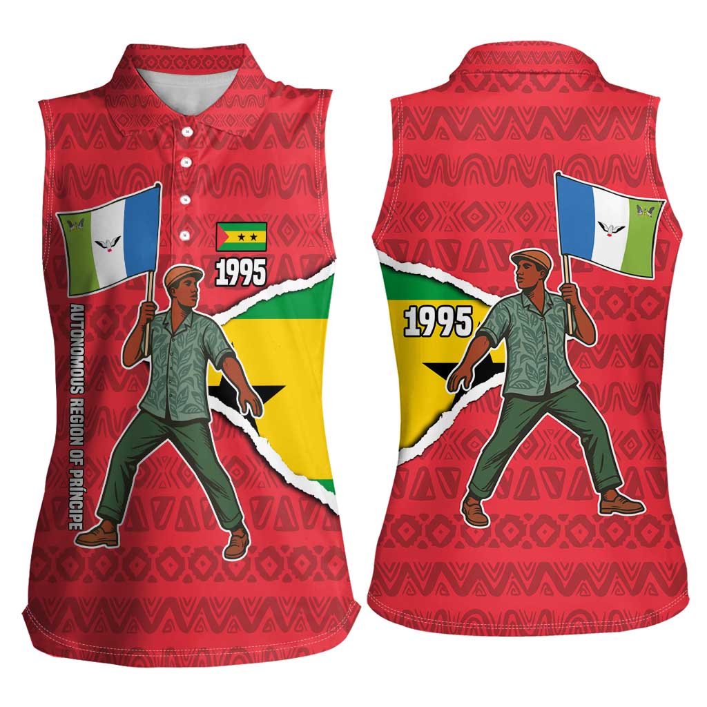 Autonomous Region of Principe Independence Women Sleeveless Polo Shirt with 1995 Flag Design and Cultural Pattern - Wonder Print Shop