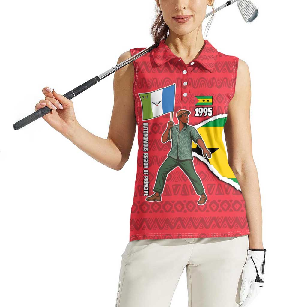 Autonomous Region of Principe Independence Women Sleeveless Polo Shirt with 1995 Flag Design and Cultural Pattern - Wonder Print Shop