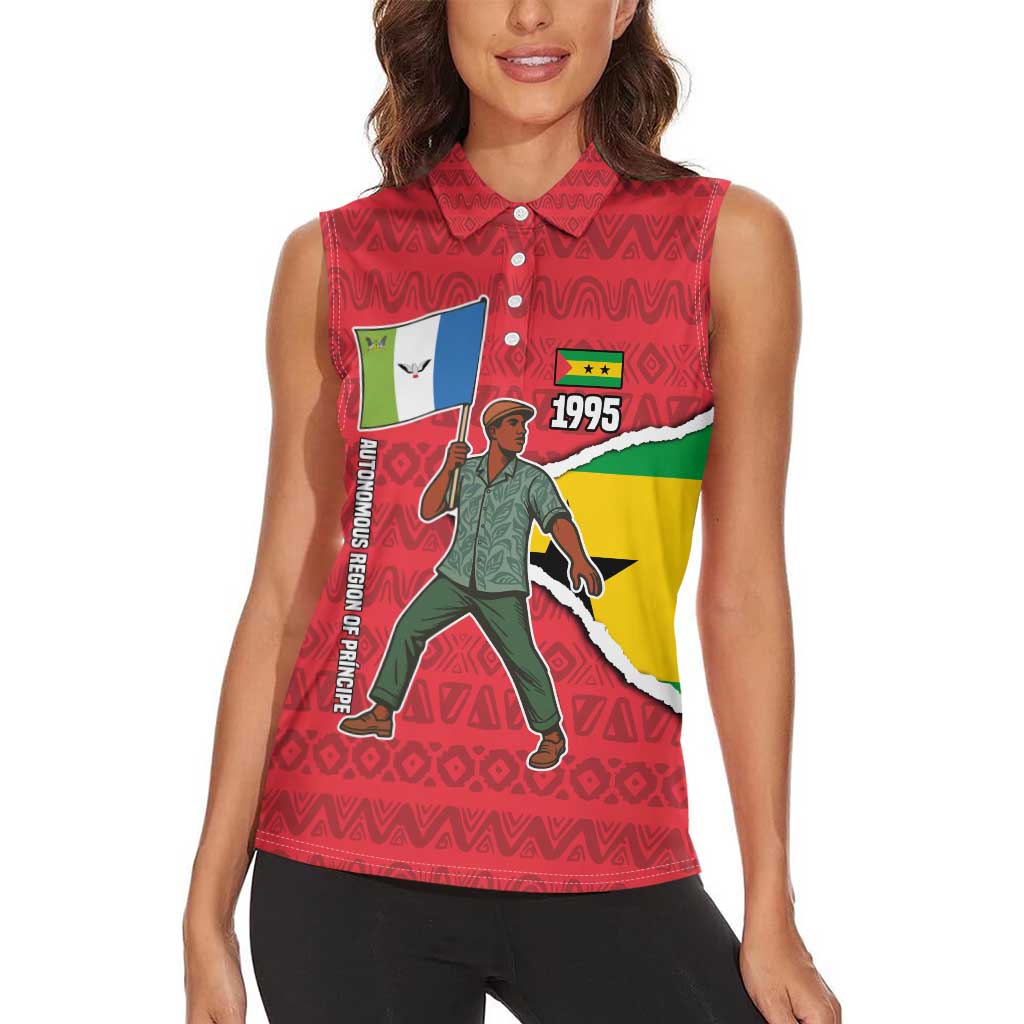 Autonomous Region of Principe Independence Women Sleeveless Polo Shirt with 1995 Flag Design and Cultural Pattern - Wonder Print Shop