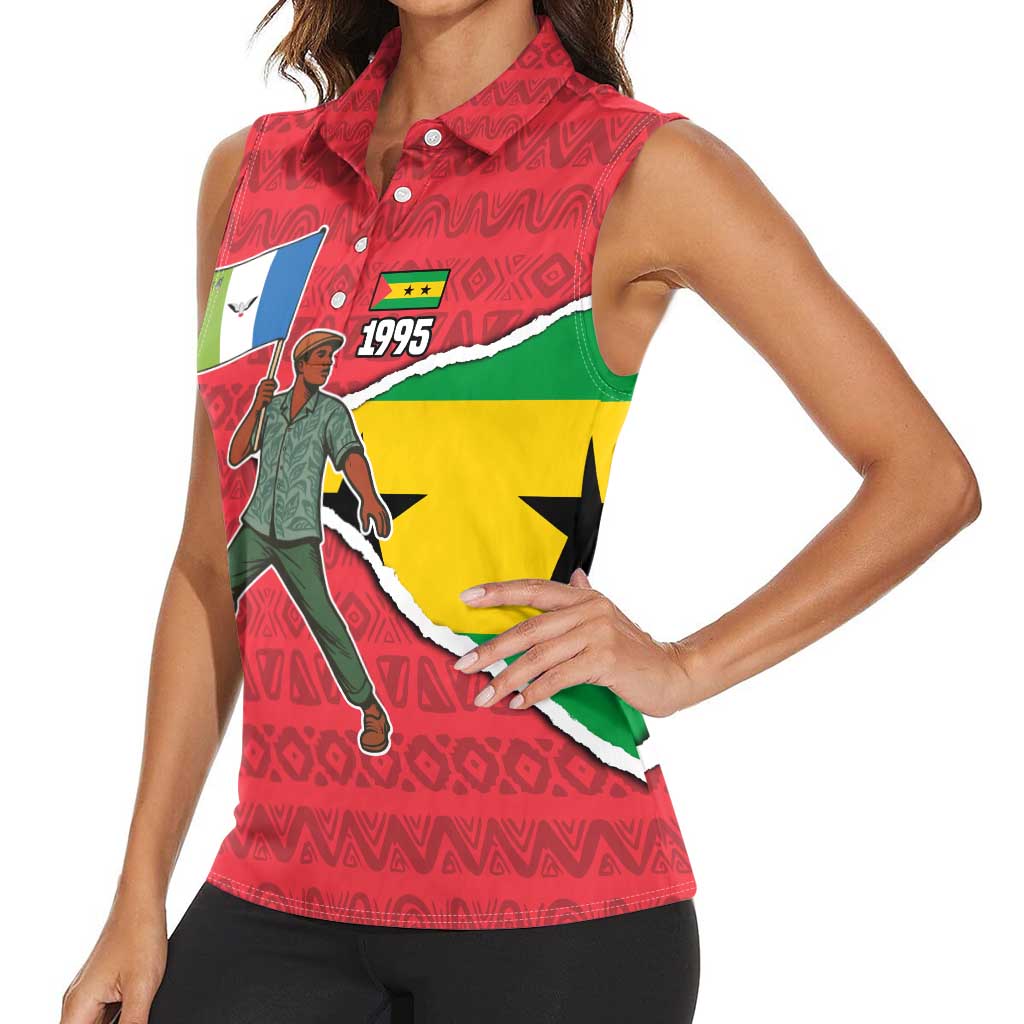 Autonomous Region of Principe Independence Women Sleeveless Polo Shirt with 1995 Flag Design and Cultural Pattern - Wonder Print Shop