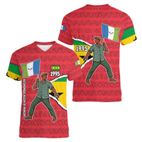 Autonomous Region of Principe Independence Women V-Neck T-Shirt with 1995 Flag Design and Cultural Pattern - Wonder Print Shop