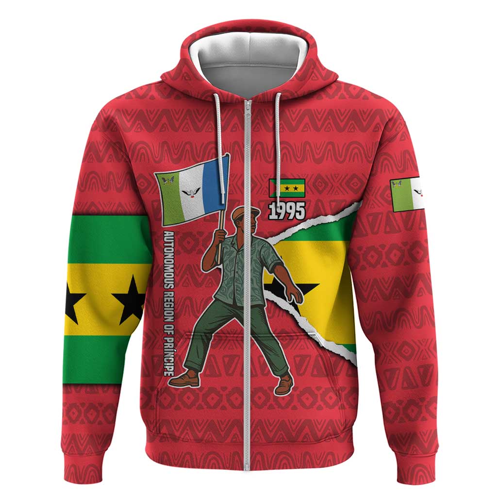 Autonomous Region of Principe Independence Zip Hoodie with 1995 Flag Design and Cultural Pattern - Wonder Print Shop