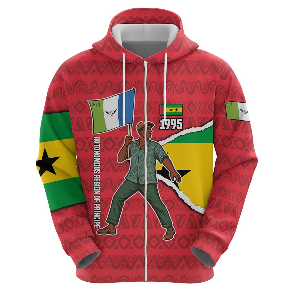 Autonomous Region of Principe Independence Zip Hoodie with 1995 Flag Design and Cultural Pattern - Wonder Print Shop