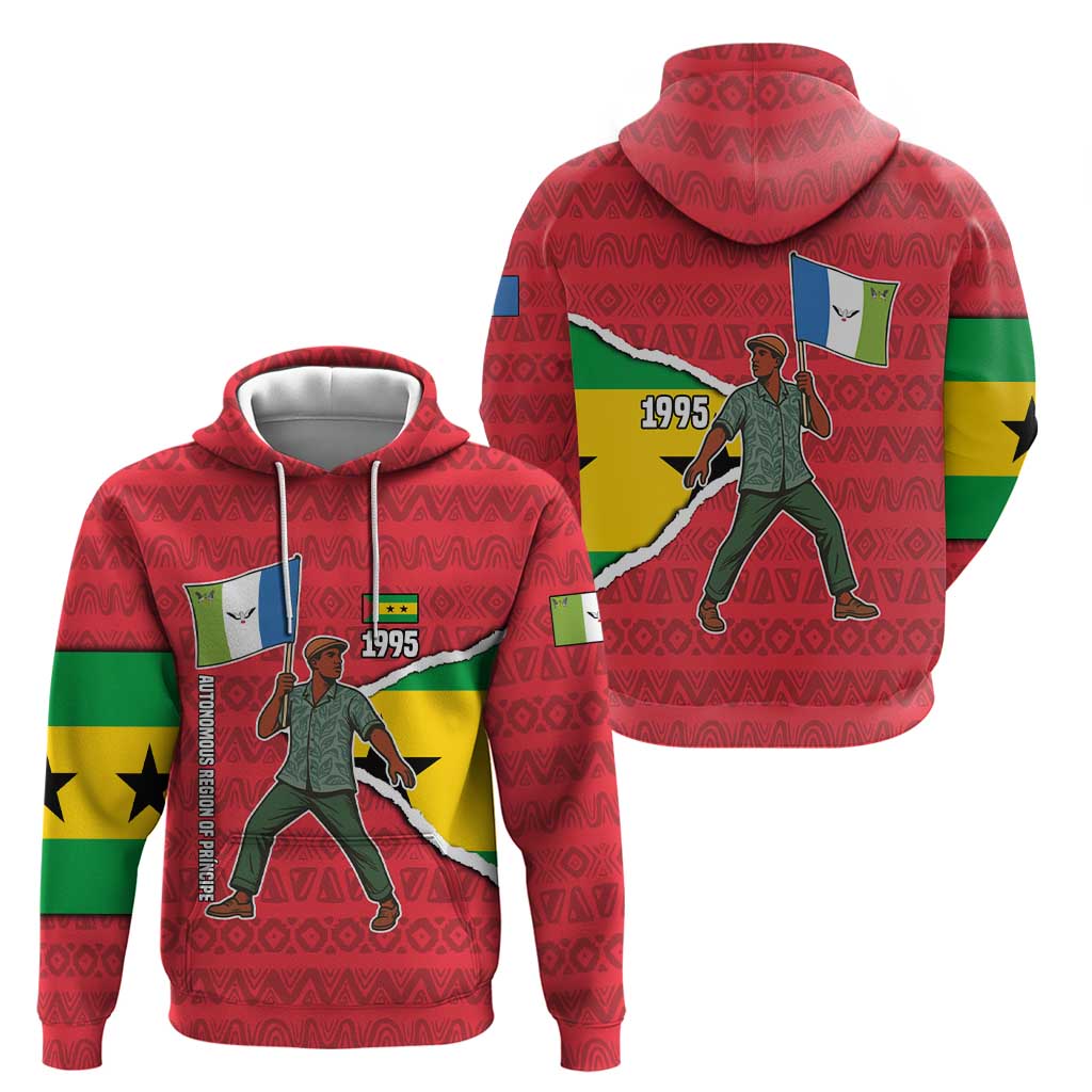 Autonomous Region of Principe Independence Zip Hoodie with 1995 Flag Design and Cultural Pattern - Wonder Print Shop
