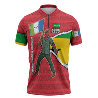 Autonomous Region of Principe Independence Zipper Polo Shirt with 1995 Flag Design and Cultural Pattern - Wonder Print Shop