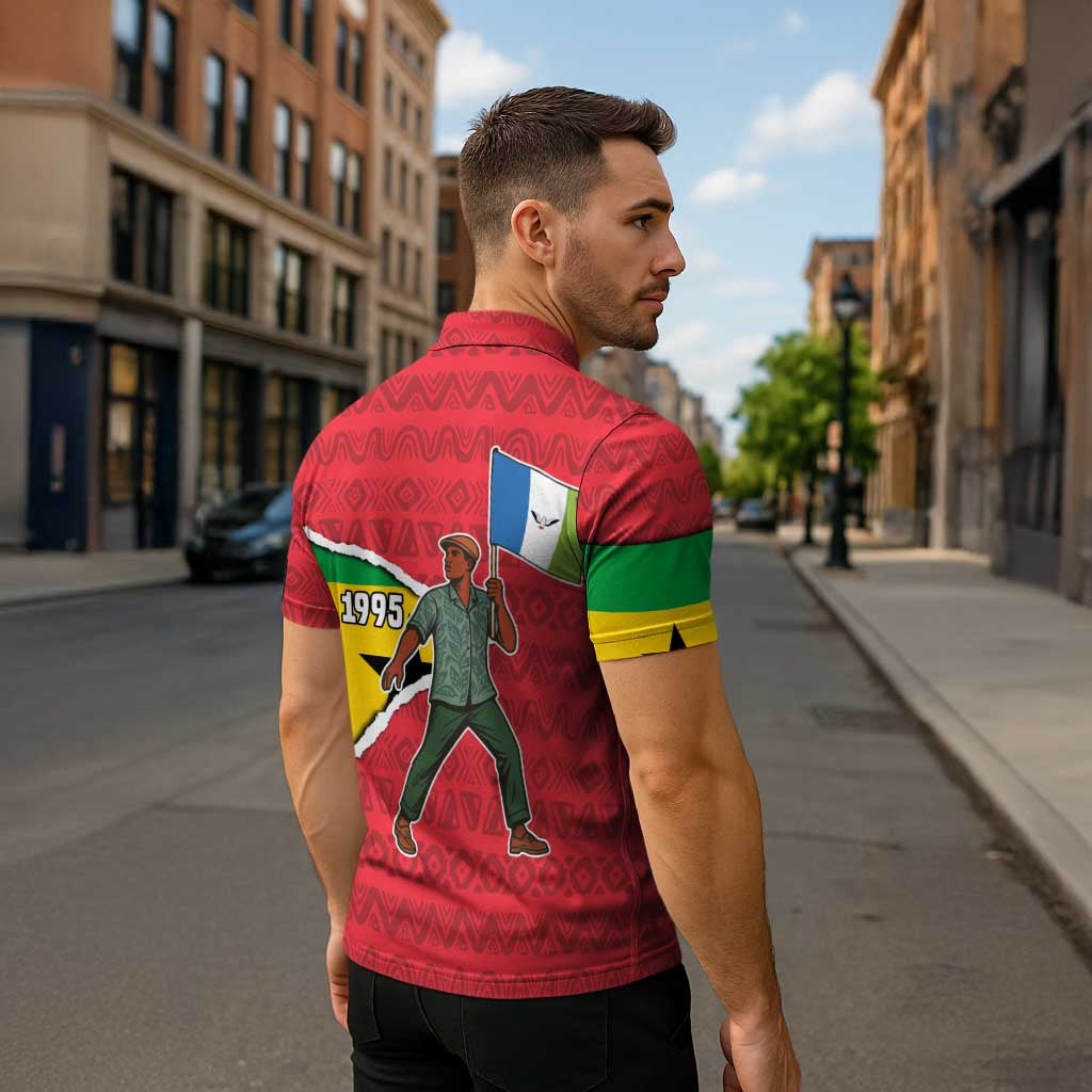 Autonomous Region of Principe Independence Zipper Polo Shirt with 1995 Flag Design and Cultural Pattern - Wonder Print Shop