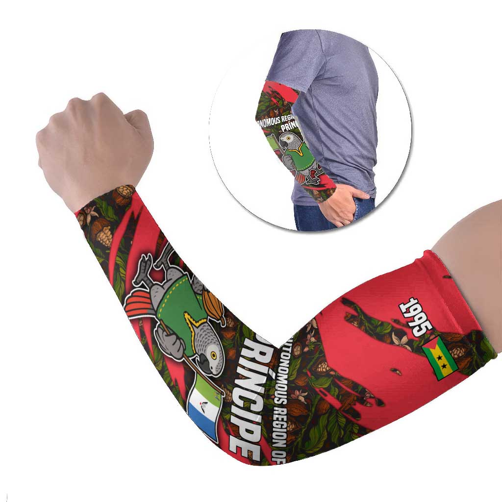 Principe Autonomous Region Arm Sleeves with Parrot Cacao and 1995 Flag Design - Wonder Print Shop