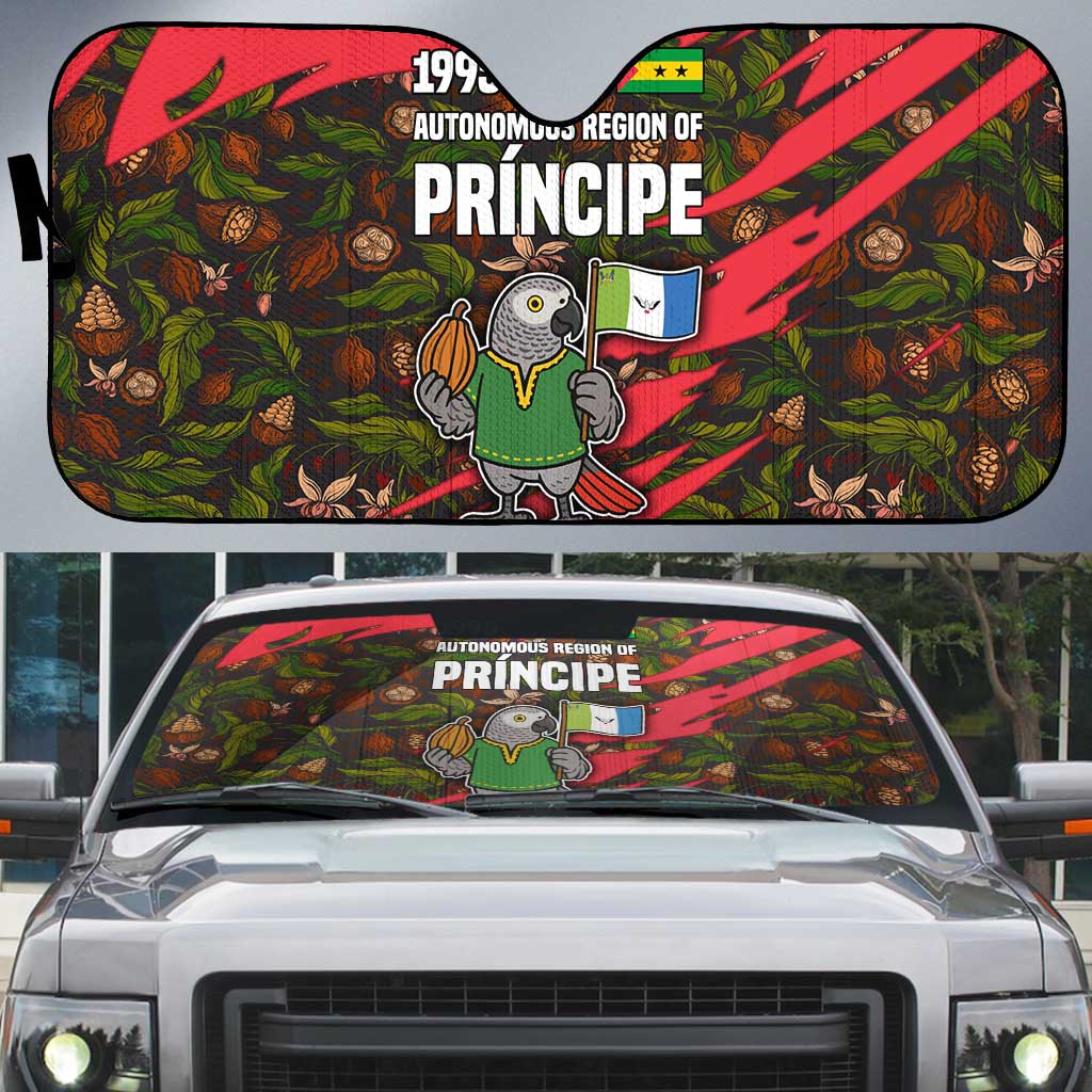 Principe Autonomous Region Auto Sun Shade with Parrot Cacao and 1995 Flag Design - Wonder Print Shop