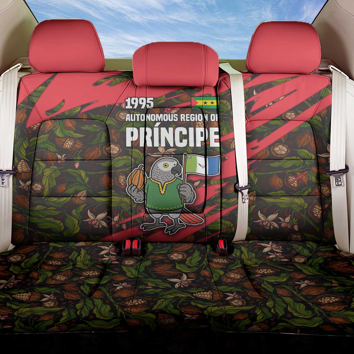 Principe Autonomous Region Back Car Seat Cover with Parrot Cacao and 1995 Flag Design - Wonder Print Shop