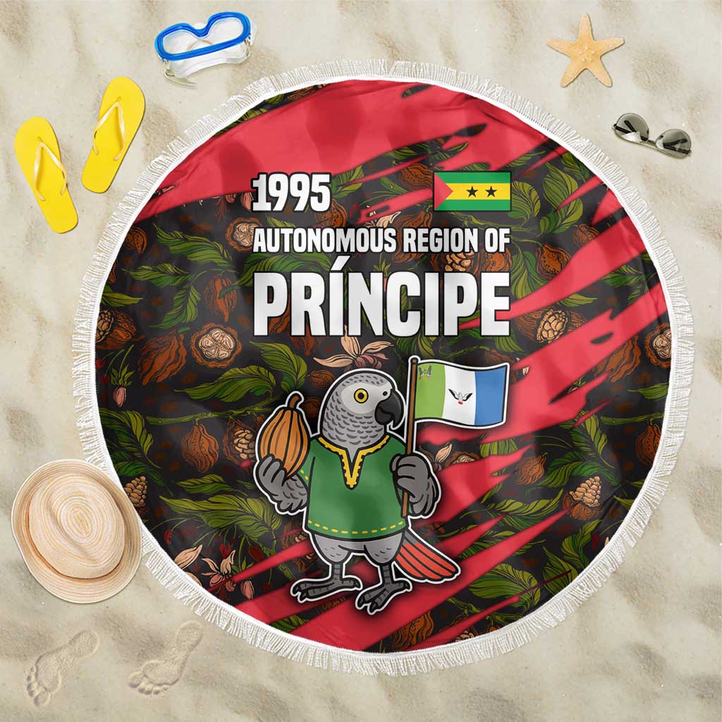 Principe Autonomous Region Beach Blanket with Parrot Cacao and 1995 Flag Design - Wonder Print Shop