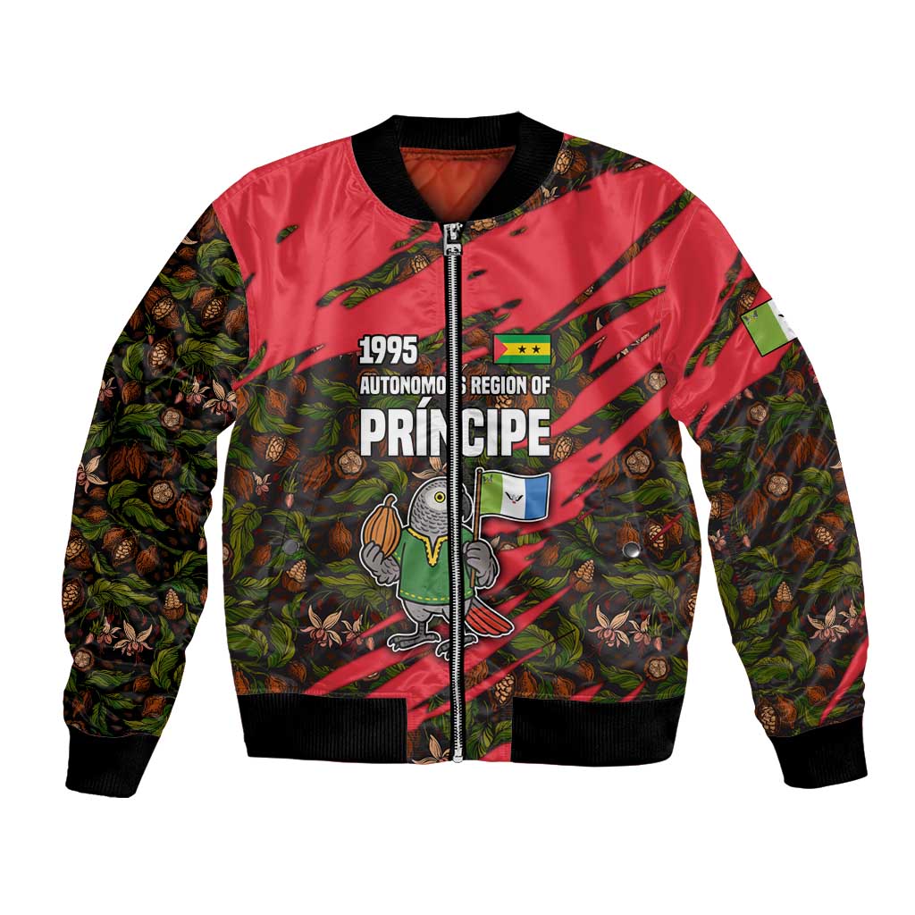 Principe Autonomous Region Bomber Jacket with Parrot Cacao and 1995 Flag Design - Wonder Print Shop