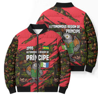 Principe Autonomous Region Bomber Puffer Jacket with Parrot Cacao and 1995 Flag Design - Wonder Print Shop