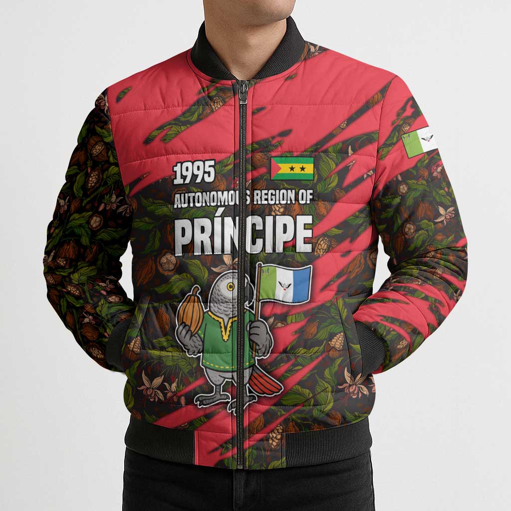 Principe Autonomous Region Bomber Puffer Jacket with Parrot Cacao and 1995 Flag Design - Wonder Print Shop