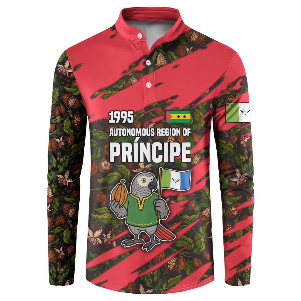 Principe Autonomous Region Button Sweatshirt with Parrot Cacao and 1995 Flag Design - Wonder Print Shop
