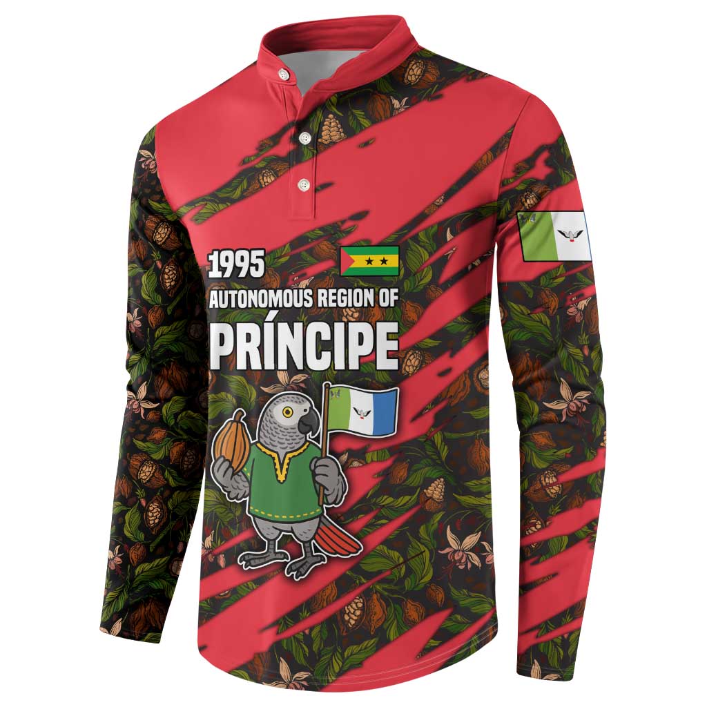 Principe Autonomous Region Button Sweatshirt with Parrot Cacao and 1995 Flag Design - Wonder Print Shop