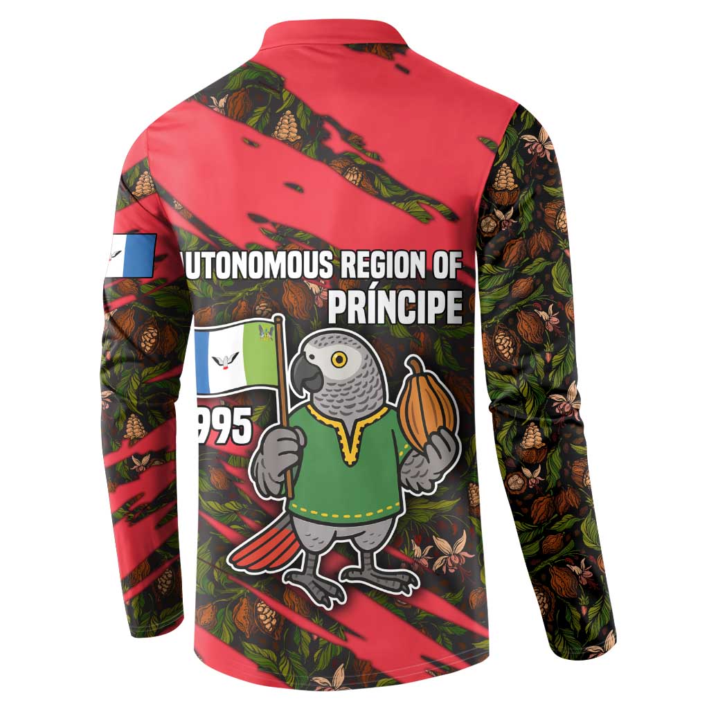 Principe Autonomous Region Button Sweatshirt with Parrot Cacao and 1995 Flag Design - Wonder Print Shop