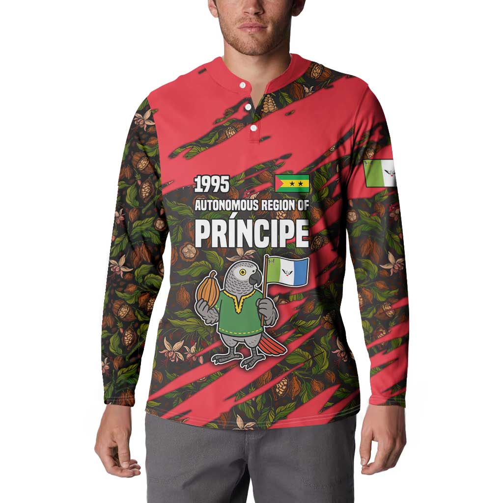 Principe Autonomous Region Button Sweatshirt with Parrot Cacao and 1995 Flag Design - Wonder Print Shop