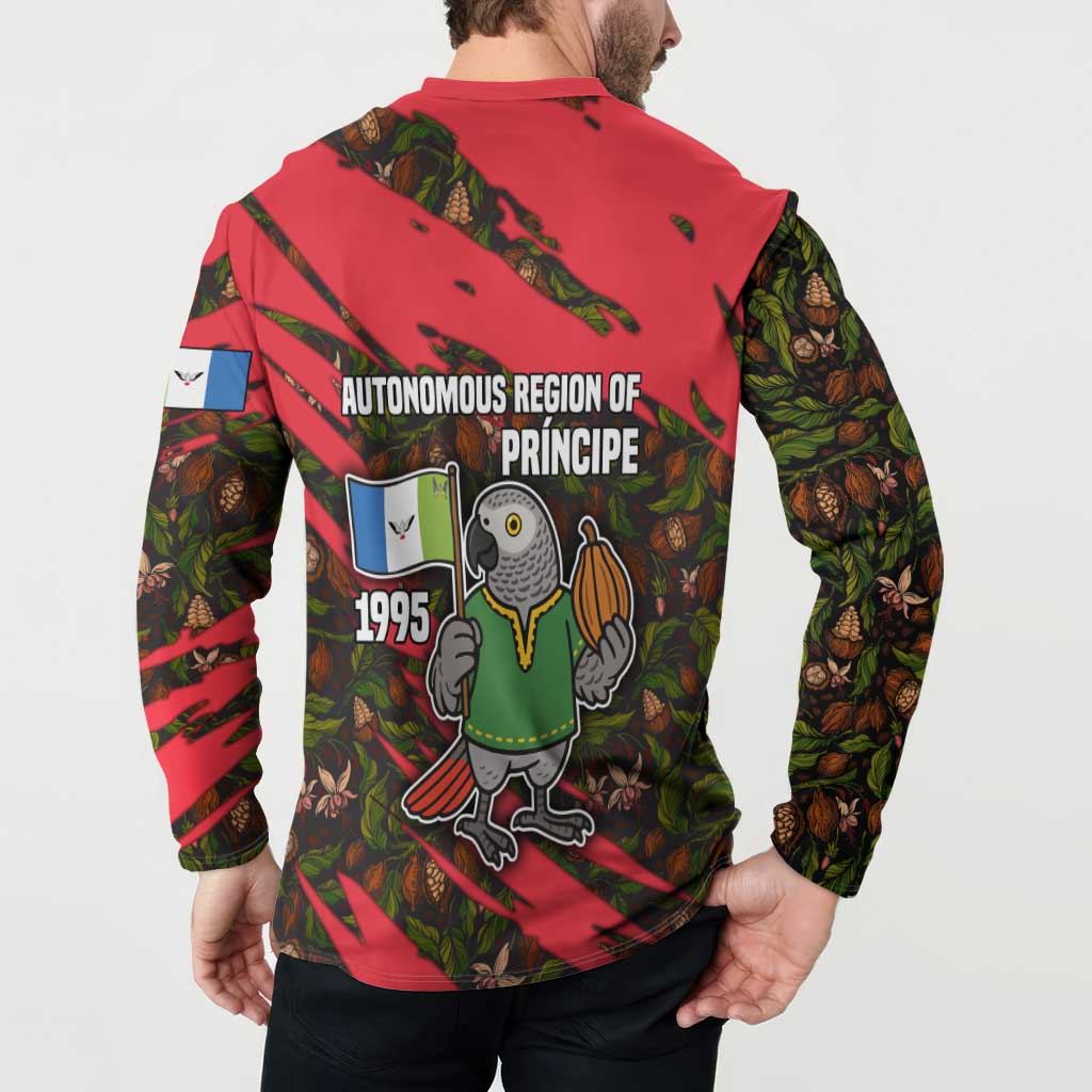 Principe Autonomous Region Button Sweatshirt with Parrot Cacao and 1995 Flag Design - Wonder Print Shop