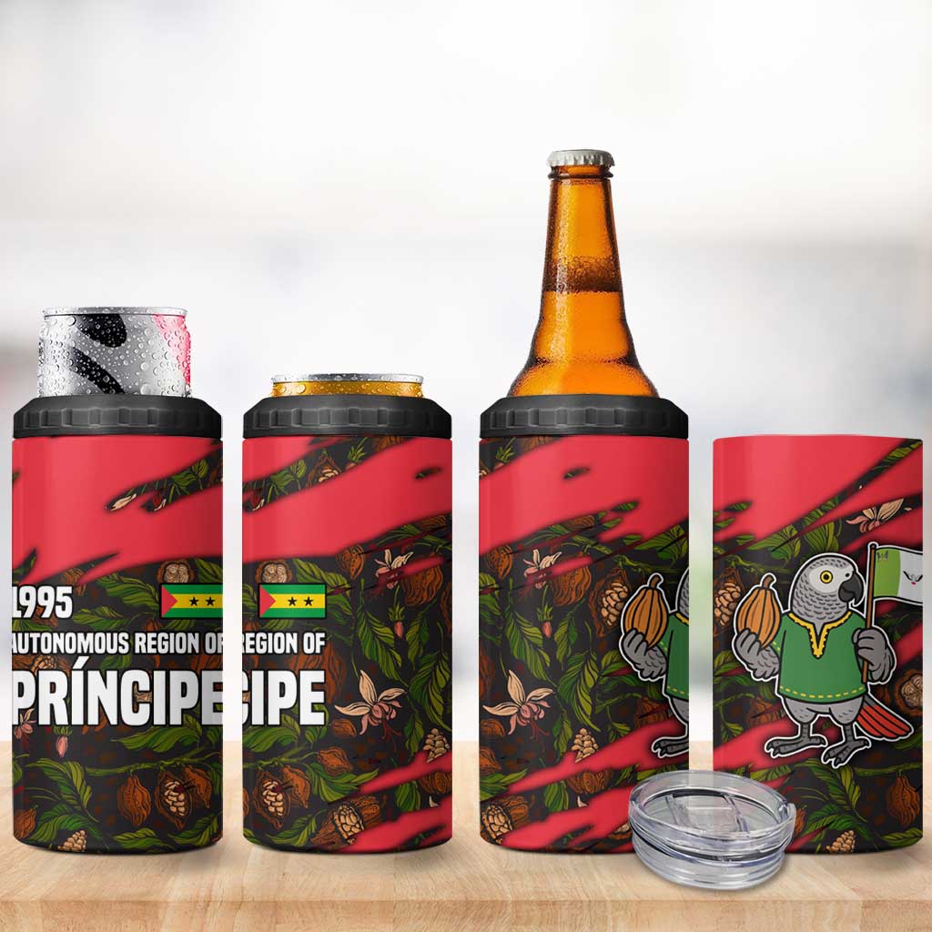 Principe Autonomous Region 4 in 1 Can Cooler Tumbler with Parrot Cacao and 1995 Flag Design - Wonder Print Shop