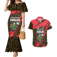 Principe Autonomous Region Couples Matching Mermaid Dress and Hawaiian Shirt with Parrot Cacao and 1995 Flag Design - Wonder Print Shop