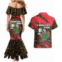 Principe Autonomous Region Couples Matching Mermaid Dress and Hawaiian Shirt with Parrot Cacao and 1995 Flag Design - Wonder Print Shop